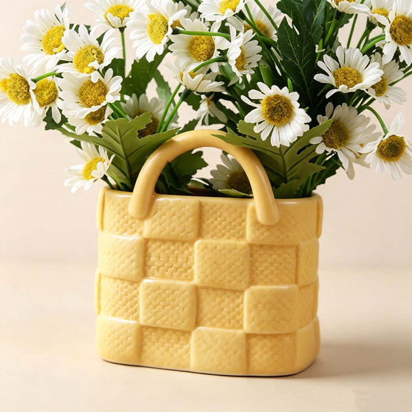 Yellow Woven Handbag‑Style Vase