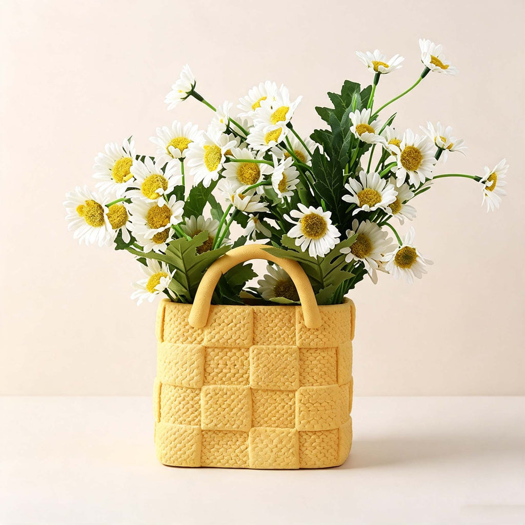 Yellow Woven Handbag‑Style Vase