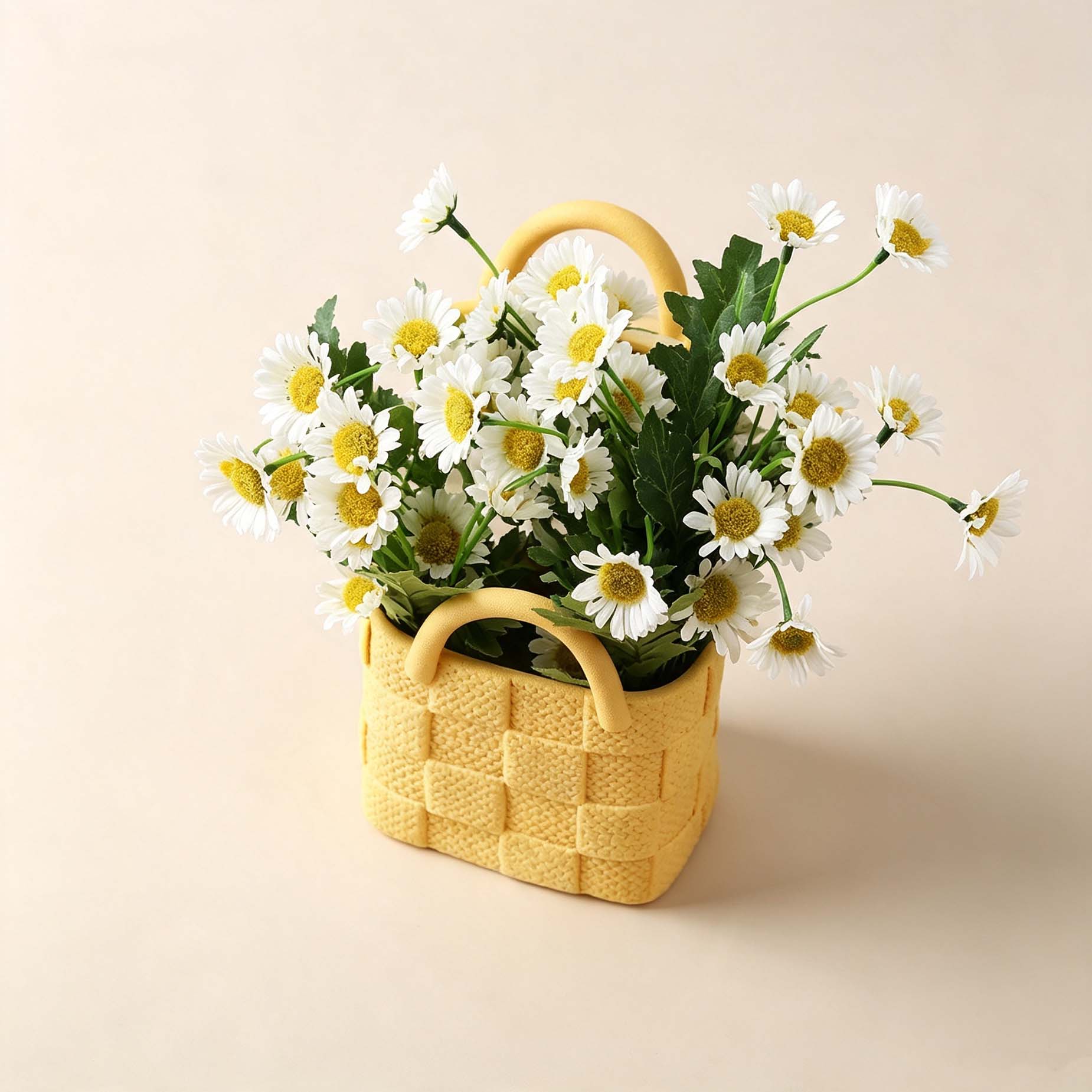 Yellow Woven Handbag‑Style Vase